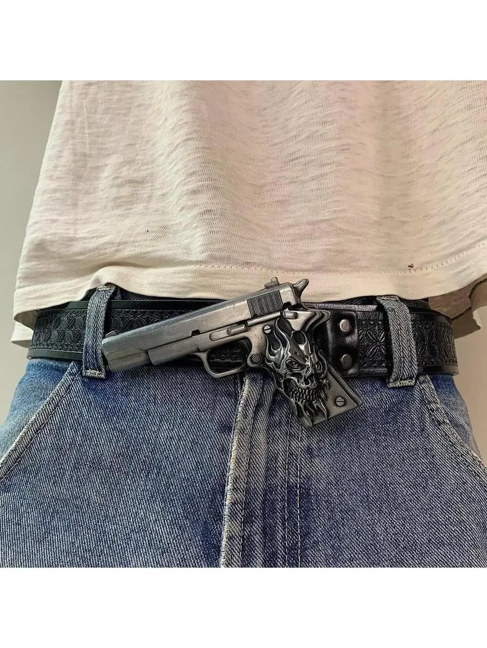 Grunge Punk Gun Skeleton Y2K 2000s style belt. 47 inches length